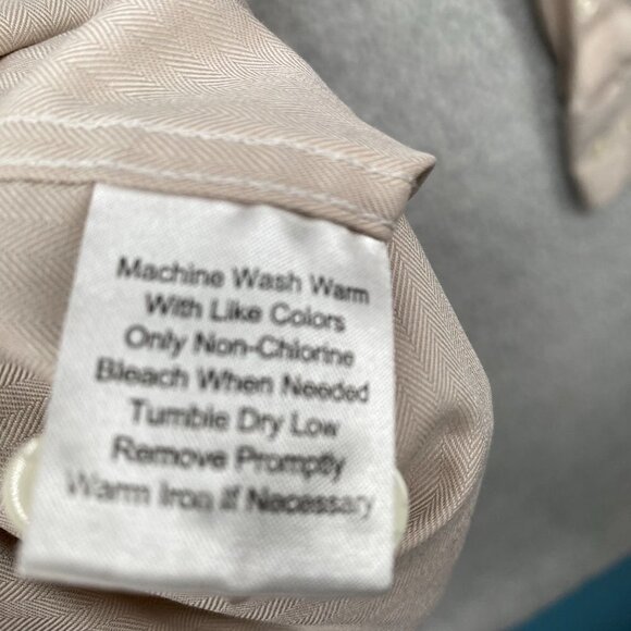 Joseph Abboud Shirt Men's 17 1/2 Tall 36/37 Front Button Up Light Tan Non-Iron - Picture 10 of 10